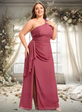 Monserrat A-line One Shoulder Floor-Length Chiffon Bridesmaid Dress With Ruffle STKP0025824