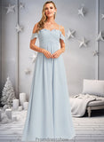 Selena A-line Cold Shoulder Floor-Length Chiffon Bridesmaid Dress With Ruffle STKP0025723