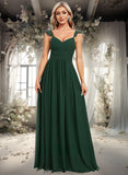 Saige A-line V-Neck Floor-Length Chiffon Bridesmaid Dress With Ruffle STKP0025811