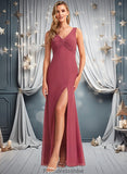 Vivian A-line V-Neck Floor-Length Chiffon Bridesmaid Dress STKP0025753