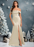 Tanya Trumpet/Mermaid Off the Shoulder Square Floor-Length Satin Prom Dresses With Ruffle STKP0025883