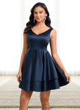 Susan A-line V-Neck Short Satin Homecoming Dress STKP0025691