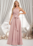 Melissa A-line Halter Floor-Length Chiffon Bridesmaid Dress STKP0025821