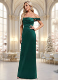 Ruby Sheath/Column Off the Shoulder Floor-Length Satin Bridesmaid Dress STKP0025815