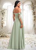 Jaidyn A-line Cowl Floor-Length Chiffon Bridesmaid Dress With Bow STKP0025738