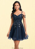 Rachael A-line V-Neck Short Tulle Lace Homecoming Dress With Sequins STKP0025642