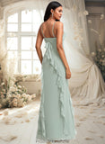 Aryana A-line Square Floor-Length Chiffon Bridesmaid Dress With Ruffle STKP0025735