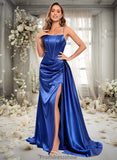 Frederica Trumpet/Mermaid Straight Sweep Train Stretch Satin Prom Dresses With Rhinestone STKP0025861