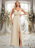 Luz A-line V-Neck Floor-Length Chiffon Bridesmaid Dress STKP0025790