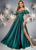 Nan A-line Off the Shoulder Sweetheart Floor-Length Satin Prom Dresses STKP0025852