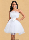 Leah Ball-Gown/Princess Asymmetrical Short Tulle Homecoming Dress With Bow STKP0025709