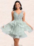 Charlie Ball-Gown/Princess V-Neck Short Tulle Lace Homecoming Dress STKP0025671