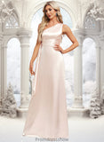 Roberta A-line One Shoulder Floor-Length Stretch Satin Bridesmaid Dress With Ruffle STKP0025818