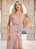 Taylor A-line V-Neck Floor-Length Chiffon Bridesmaid Dress STKP0025820