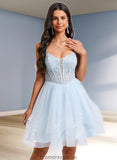 Erin Ball-Gown/Princess Scoop Short Tulle Homecoming Dress With Appliques Lace STKP0025659