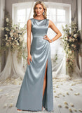 Sage A-line Scoop Cowl Floor-Length Stretch Satin Prom Dresses STKP0025878