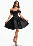 Sierra A-line Off the Shoulder Short Satin Homecoming Dress STKP0025704