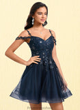 Rachael A-line V-Neck Short Tulle Lace Homecoming Dress With Sequins STKP0025642