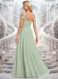 Hana A-line Square Floor-Length Chiffon Prom Dresses With Bow STKP0025876