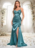 Tatum Trumpet/Mermaid V-Neck Sweep Train Stretch Satin Prom Dresses STKP0025855