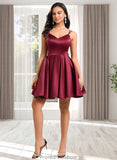 Kaylee Ball-Gown/Princess V-Neck Short Satin Homecoming Dress With Bow STKP0025662