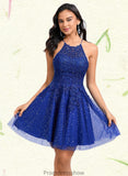 Kyleigh A-line Scoop Short Tulle Lace Homecoming Dress With Sequins STKP0025688