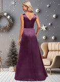 Jaslene A-line Scoop Floor-Length Stretch Satin Bridesmaid Dress STKP0025829