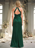 Jaelyn A-line V-Neck Floor-Length Stretch Satin Bridesmaid Dress STKP0025746