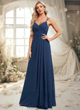 Cassidy A-line V-Neck Floor-Length Chiffon Bridesmaid Dress STKP0025803