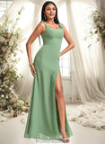 Miah A-line Square Floor-Length Chiffon Bridesmaid Dress With Bow STKP0025740