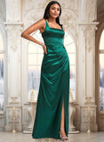 Jeanie A-line Square Floor-Length Stretch Satin Bridesmaid Dress STKP0025742