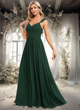 Saige A-line V-Neck Floor-Length Chiffon Bridesmaid Dress With Ruffle STKP0025811