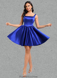 Phoenix A-line Square Short Satin Homecoming Dress With Bow STKP0025672