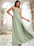 Jaidyn A-line Cowl Floor-Length Chiffon Bridesmaid Dress With Bow STKP0025738