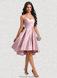 Daphne A-line V-Neck Asymmetrical Satin Homecoming Dress With Bow Pleated STKP0025699