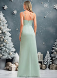 Savanah A-line Square Floor-Length Satin Bridesmaid Dress With Ruffle STKP0025736