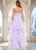 Siena Ball-Gown/Princess Asymmetrical One Shoulder Floor-Length Tulle Prom Dresses STKP0025867