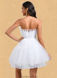 Leah Ball-Gown/Princess Asymmetrical Short Tulle Homecoming Dress With Bow STKP0025709