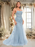 Sydnee Trumpet/Mermaid Straight Sweep Train Tulle Prom Dresses With Flower STKP0025866