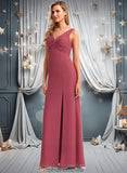 Vivian A-line V-Neck Floor-Length Chiffon Bridesmaid Dress STKP0025753