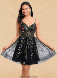 Jordin A-line V-Neck Short Lace Homecoming Dress STKP0025693