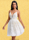 Charity Ball-Gown/Princess V-Neck Short Tulle Lace Homecoming Dress With Pleated STKP0025711