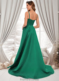 Adrienne A-line Sweetheart Sweep Train Satin Prom Dresses STKP0025846