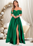 Mia Ball-Gown/Princess Off the Shoulder Floor-Length Satin Prom Dresses STKP0025871