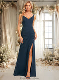 Carleigh Trumpet/Mermaid V-Neck Floor-Length Chiffon Prom Dresses With Ruffle STKP0025873