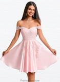 Bailey A-line Off the Shoulder Short Satin Homecoming Dress With Rhinestone Beading Appliques Lace STKP0025679