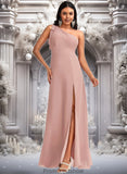 Jazlyn A-line One Shoulder Floor-Length Chiffon Bridesmaid Dress With Bow STKP0025748