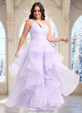 Siena Ball-Gown/Princess Asymmetrical One Shoulder Floor-Length Tulle Prom Dresses STKP0025867