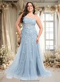 Sydnee Trumpet/Mermaid Straight Sweep Train Tulle Prom Dresses With Flower STKP0025866