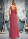 Vivian A-line V-Neck Floor-Length Chiffon Bridesmaid Dress STKP0025753